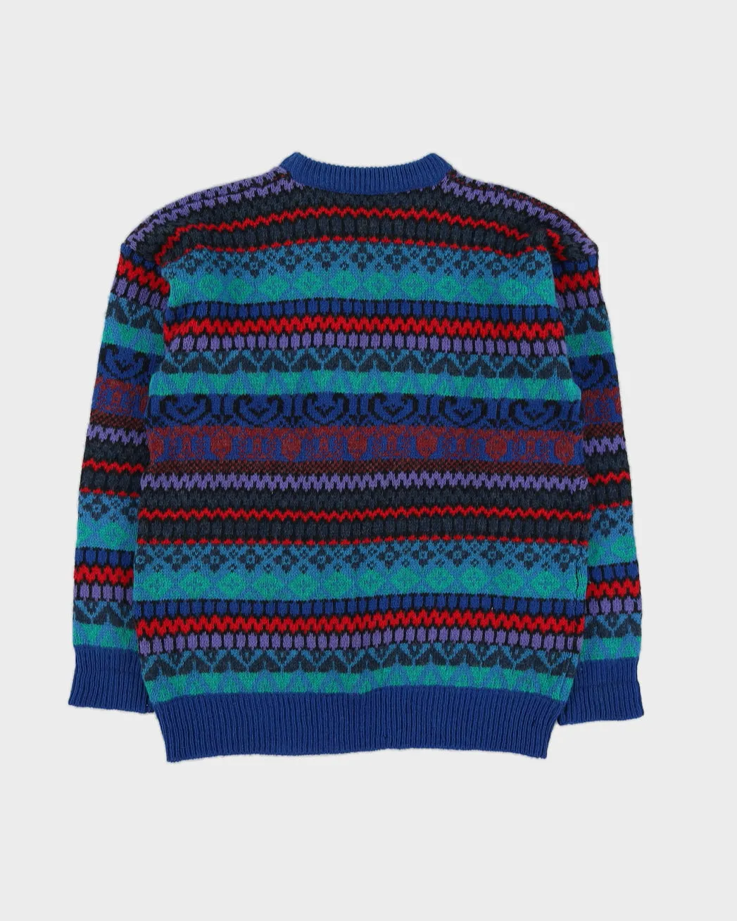 00s Blue Patterned Knitted Jumper - M