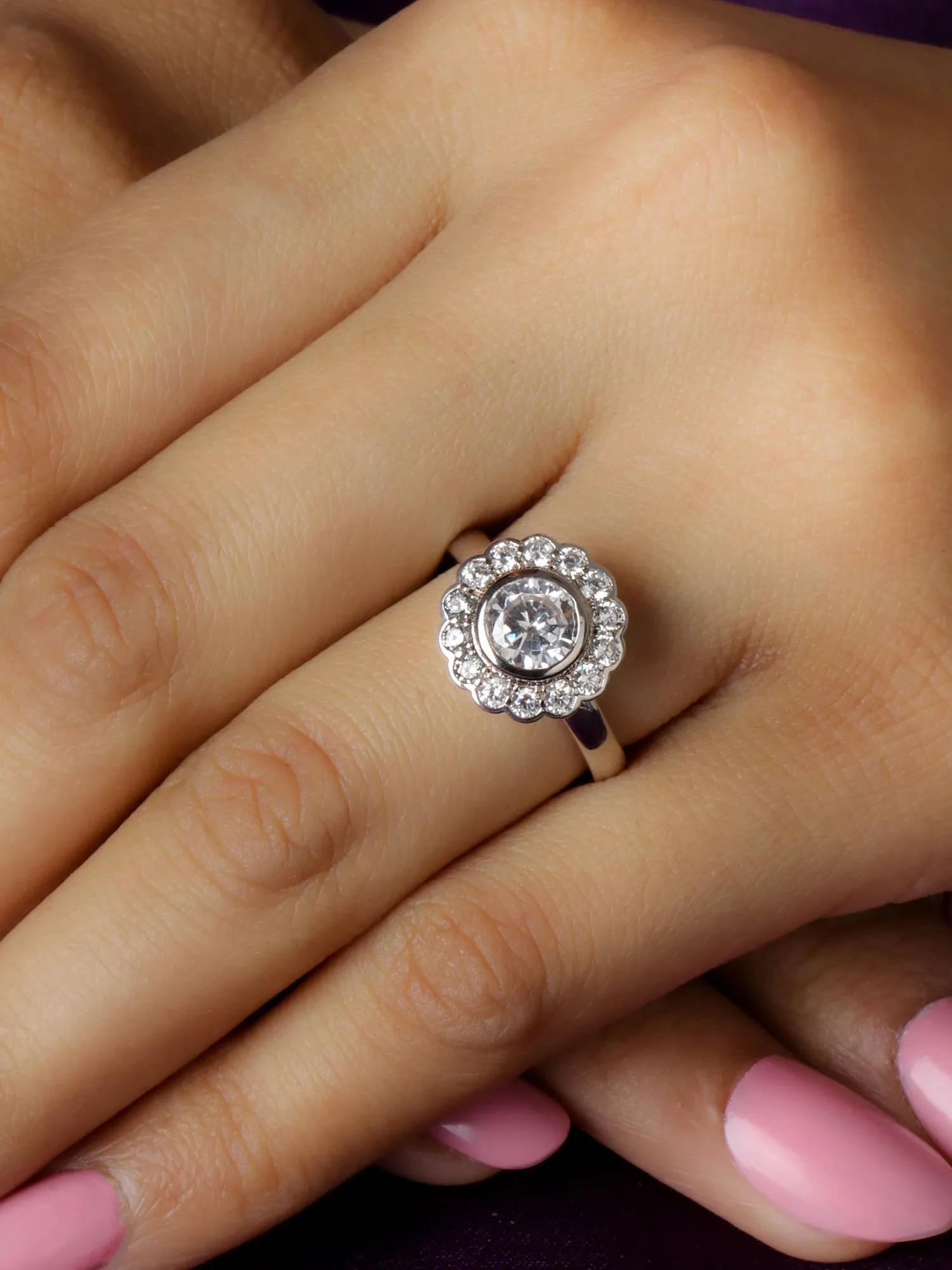 0.75 Carat American Diamond Flower Ring For Women