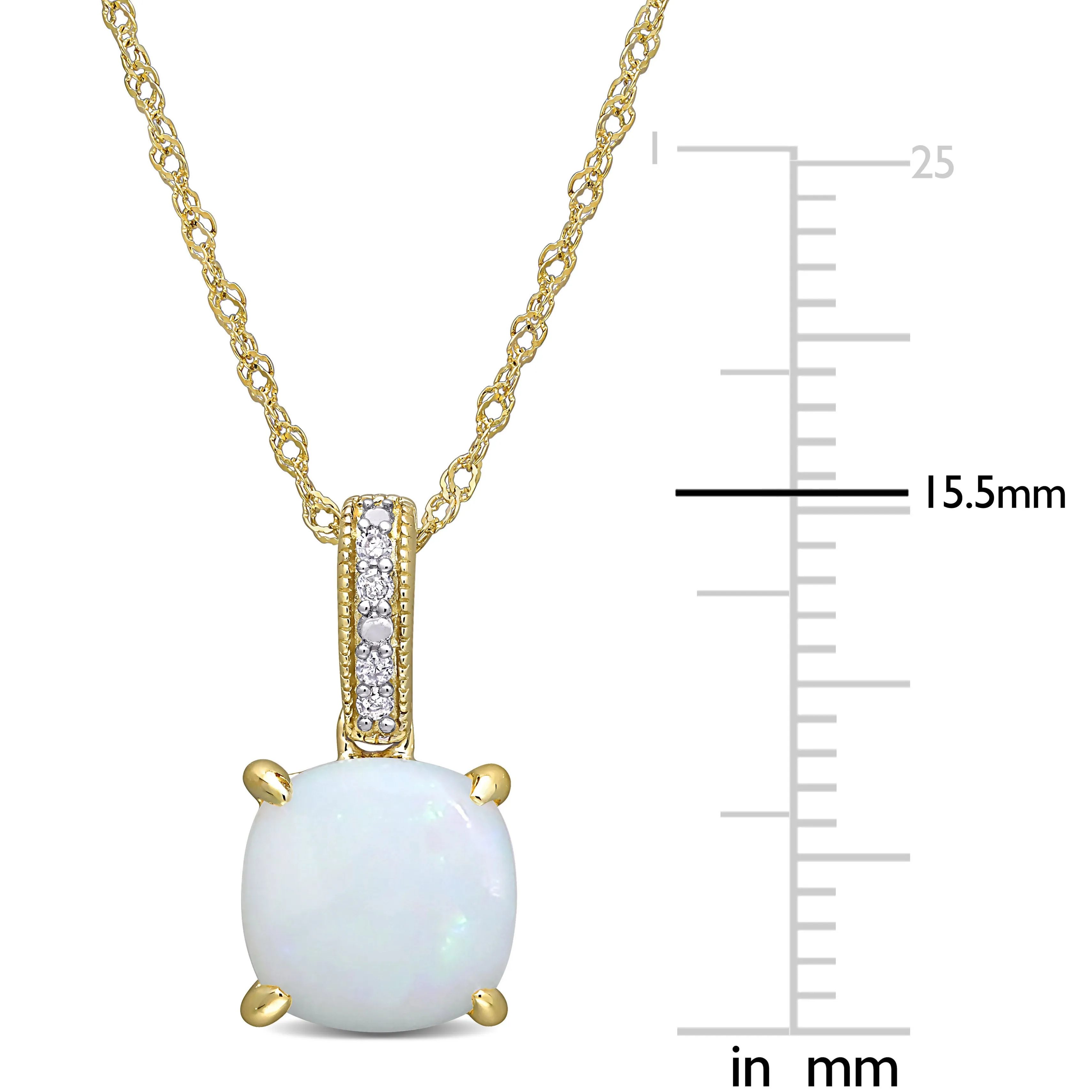 1 1/3 CT TGW Opal and Diamond Accent Milgrain Pendant in 10K Yellow Gold