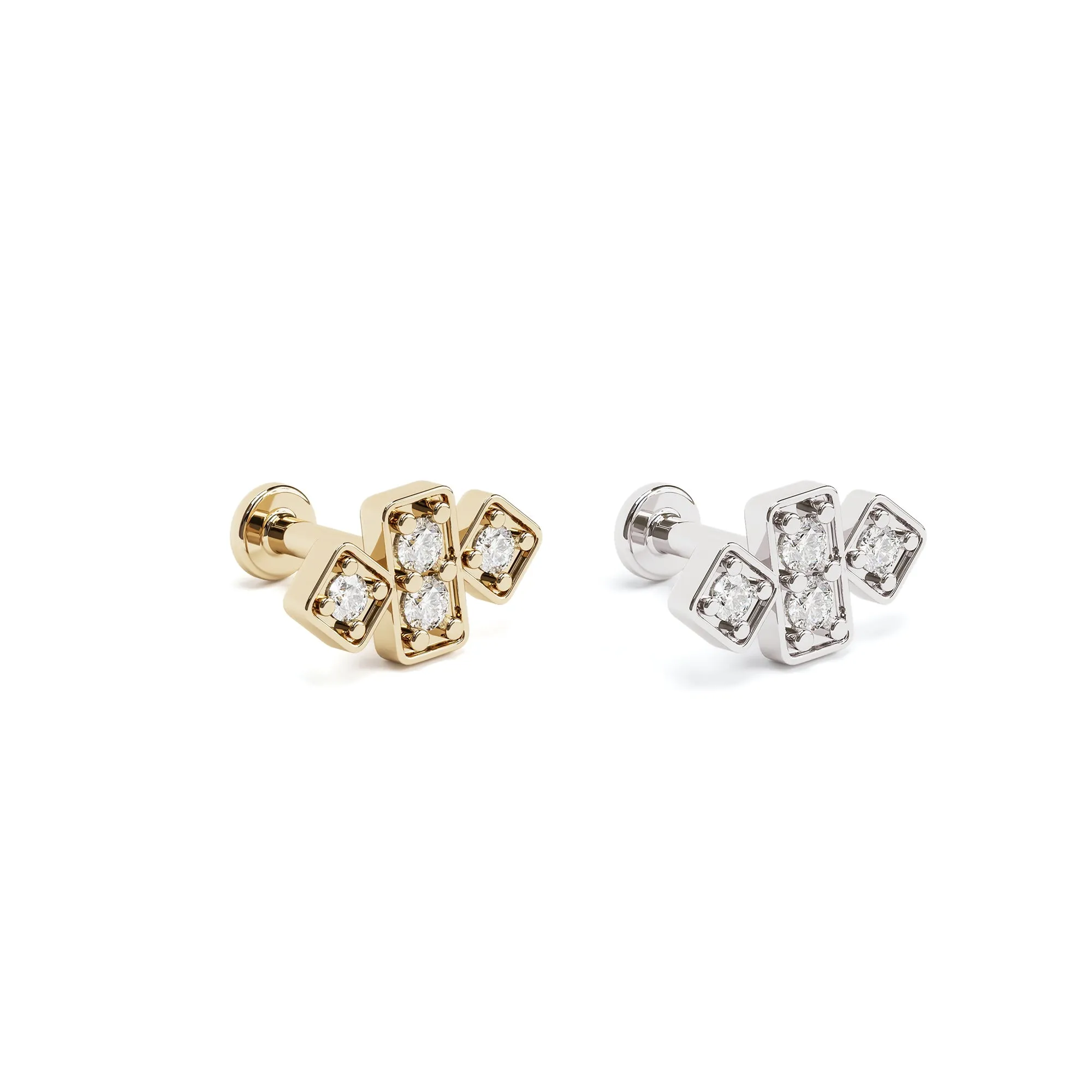 14K Gold Diamond Geometric Stud