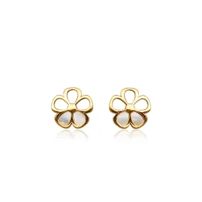 14k Gold Mother of Pearl Small Flower Stud Earrings