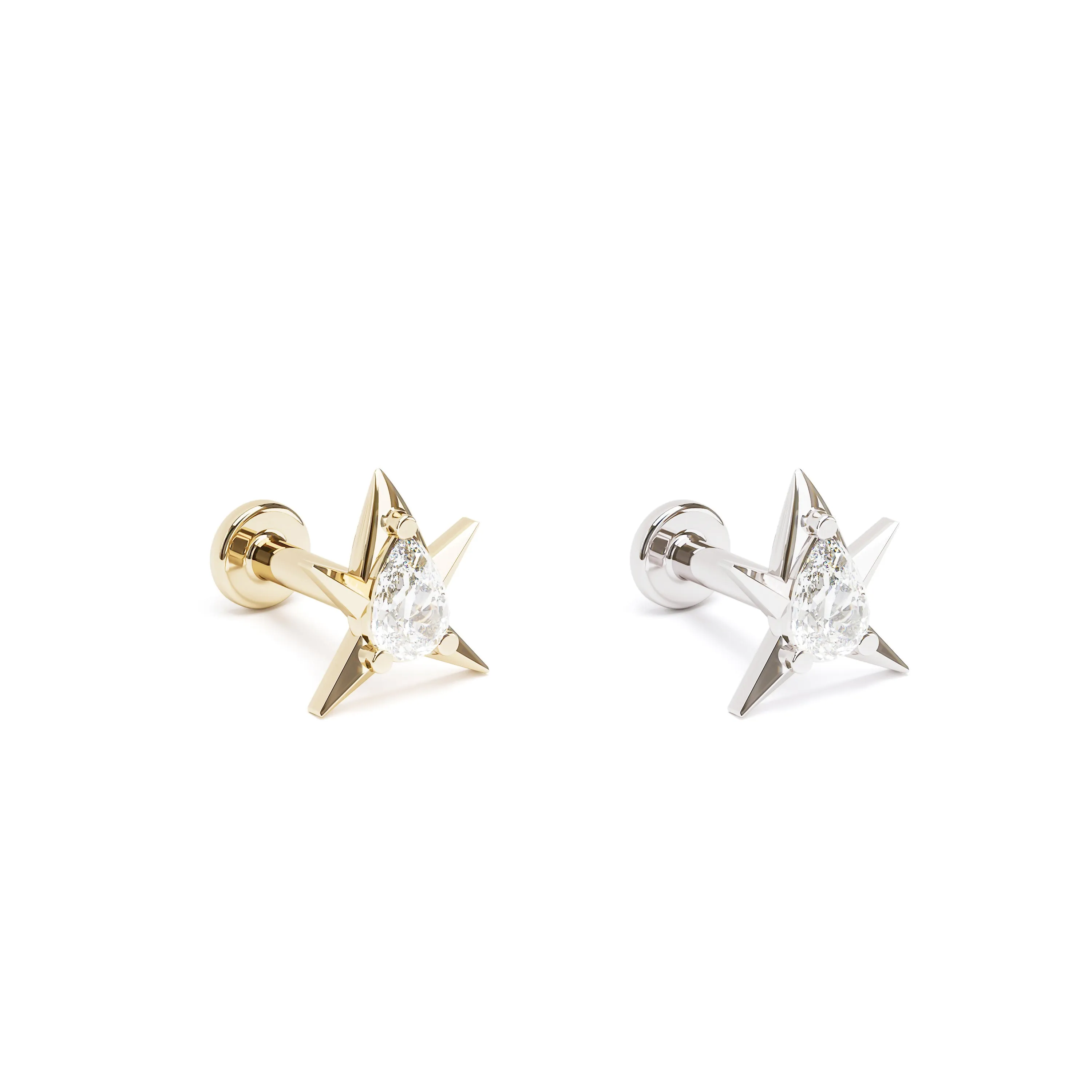 14K Gold Pear-Cut Diamond Star Labret Stud