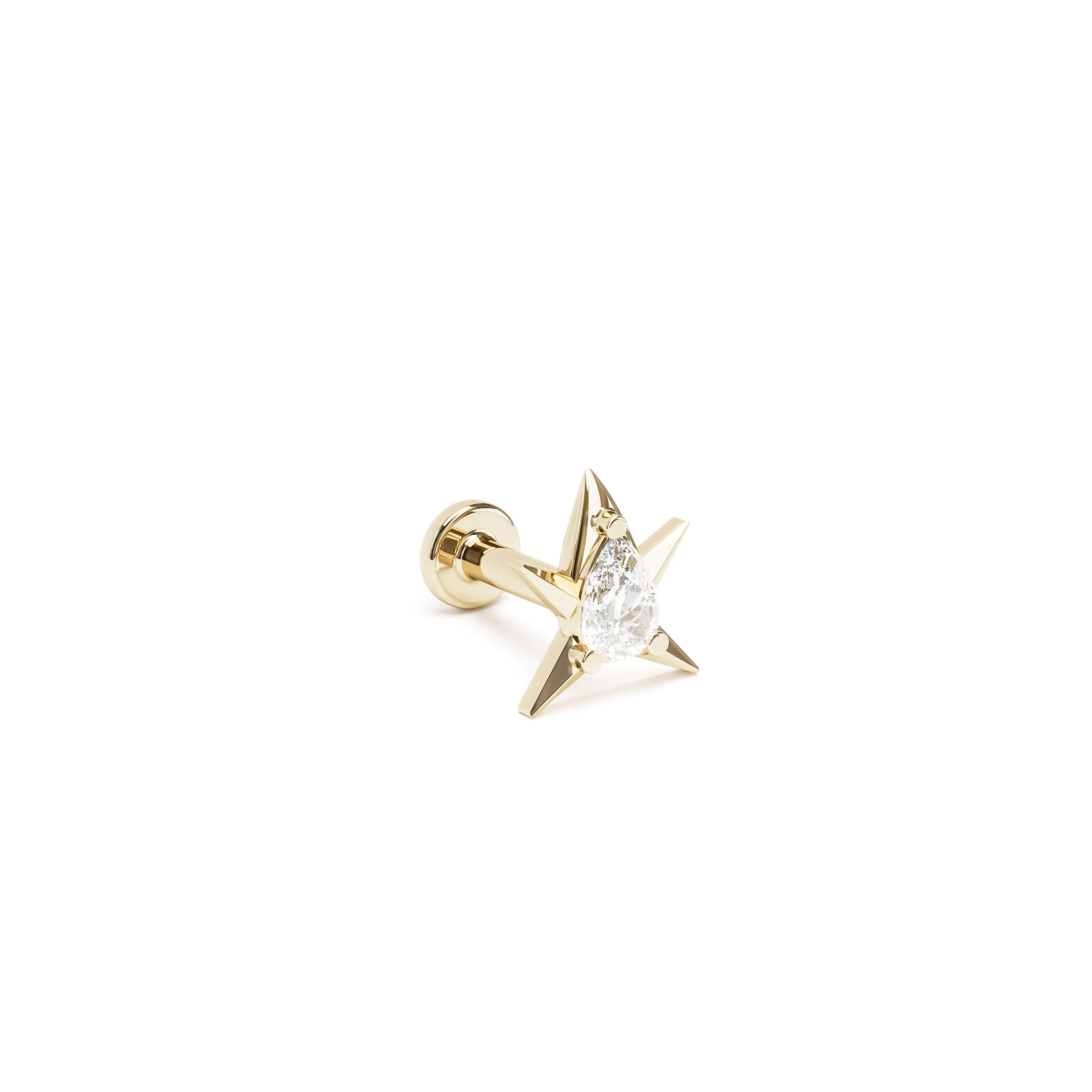 14K Gold Pear-Cut Diamond Star Labret Stud