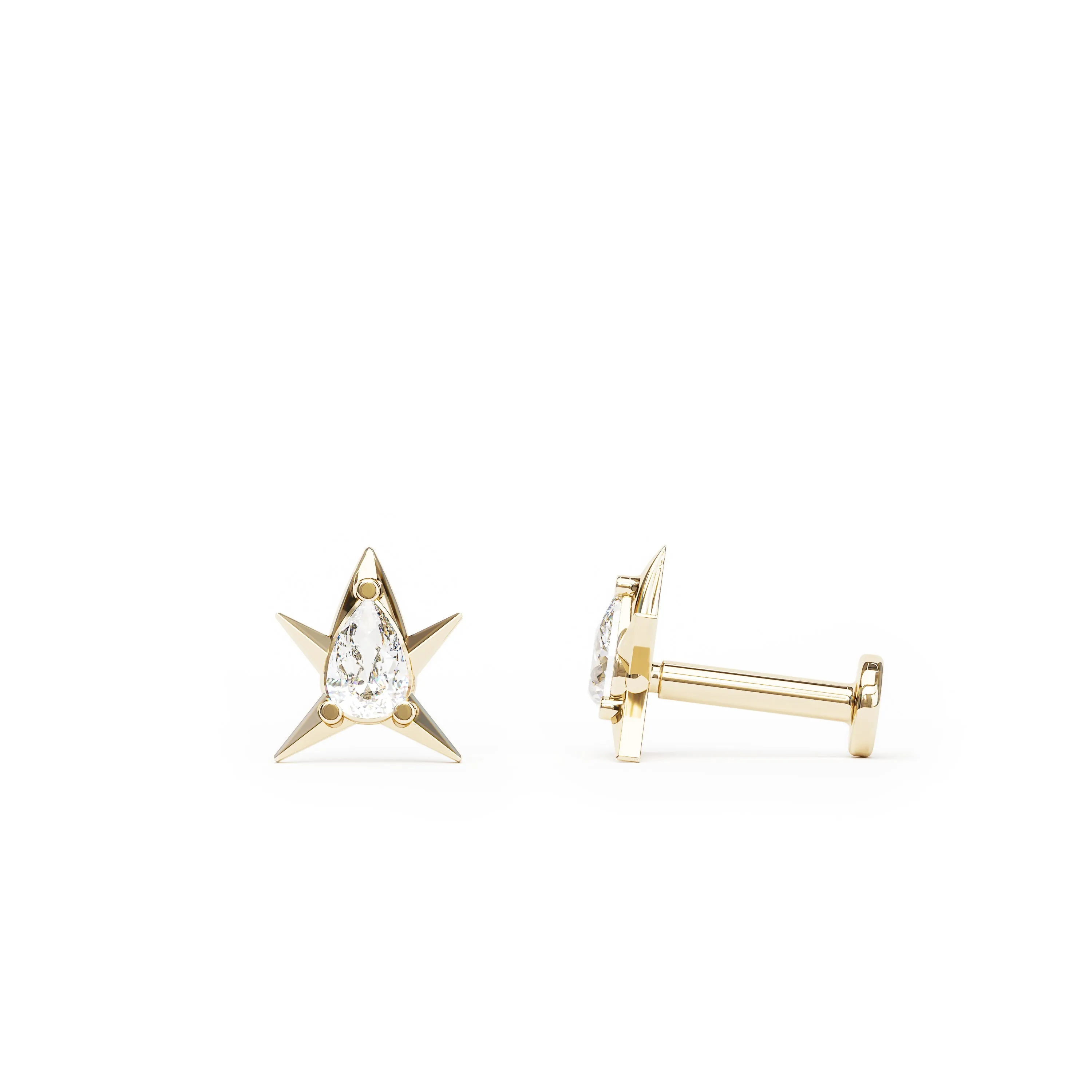 14K Gold Pear-Cut Diamond Star Labret Stud