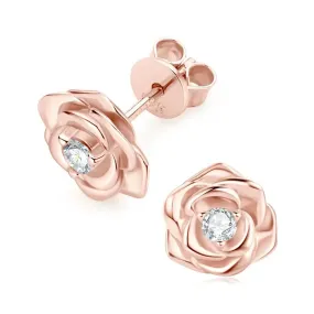 14k White or Rose Gold Plated Silver Moissanite 0.2 ctw Flower Earrings