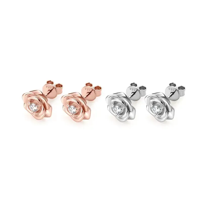 14k White or Rose Gold Plated Silver Moissanite 0.2 ctw Flower Earrings