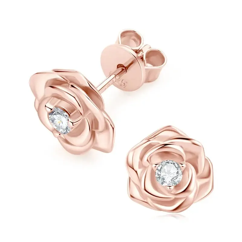 14k White or Rose Gold Plated Silver Moissanite 0.2 ctw Flower Earrings