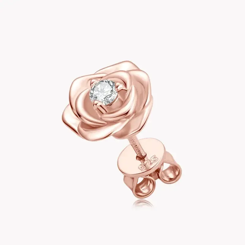 14k White or Rose Gold Plated Silver Moissanite 0.2 ctw Flower Earrings