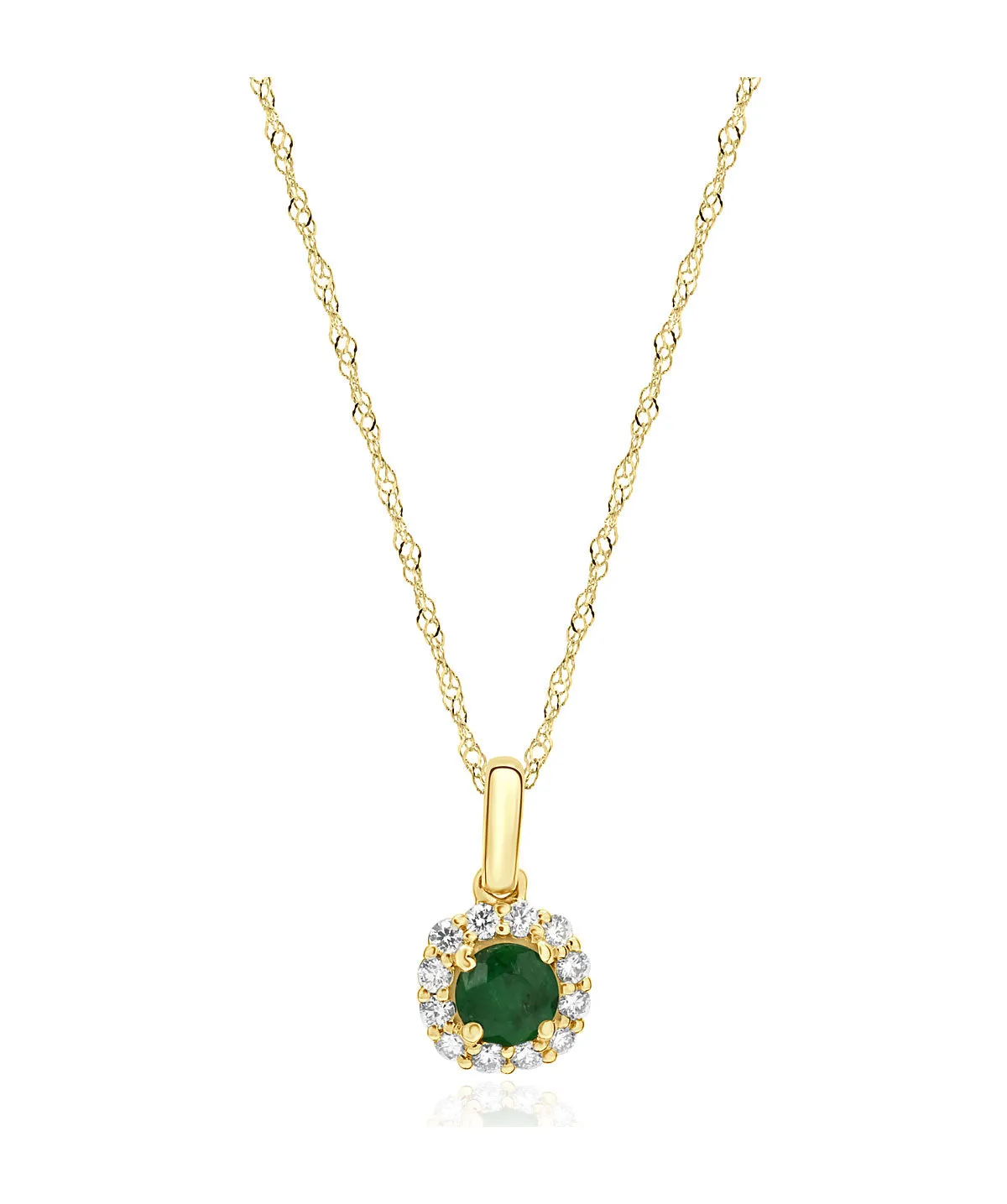 14K Yellow Gold Emerald and Diamond Halo Pendant