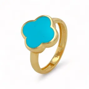 14K Yellow Gold Enamel Clover Ring