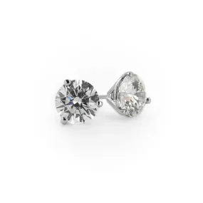 1.75ctw Round Diamond Studs, 3 Prong - 14K White Gold