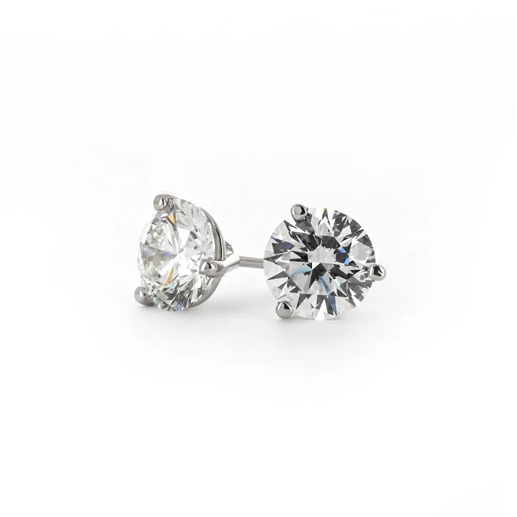 1.75ctw Round Diamond Studs, 3 Prong - 14K White Gold