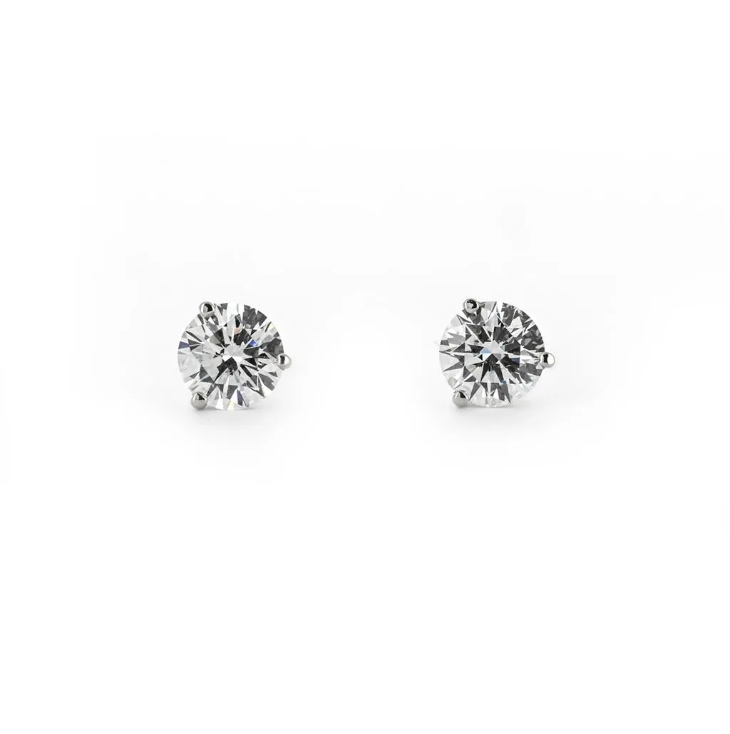 1.75ctw Round Diamond Studs, 3 Prong - 14K White Gold