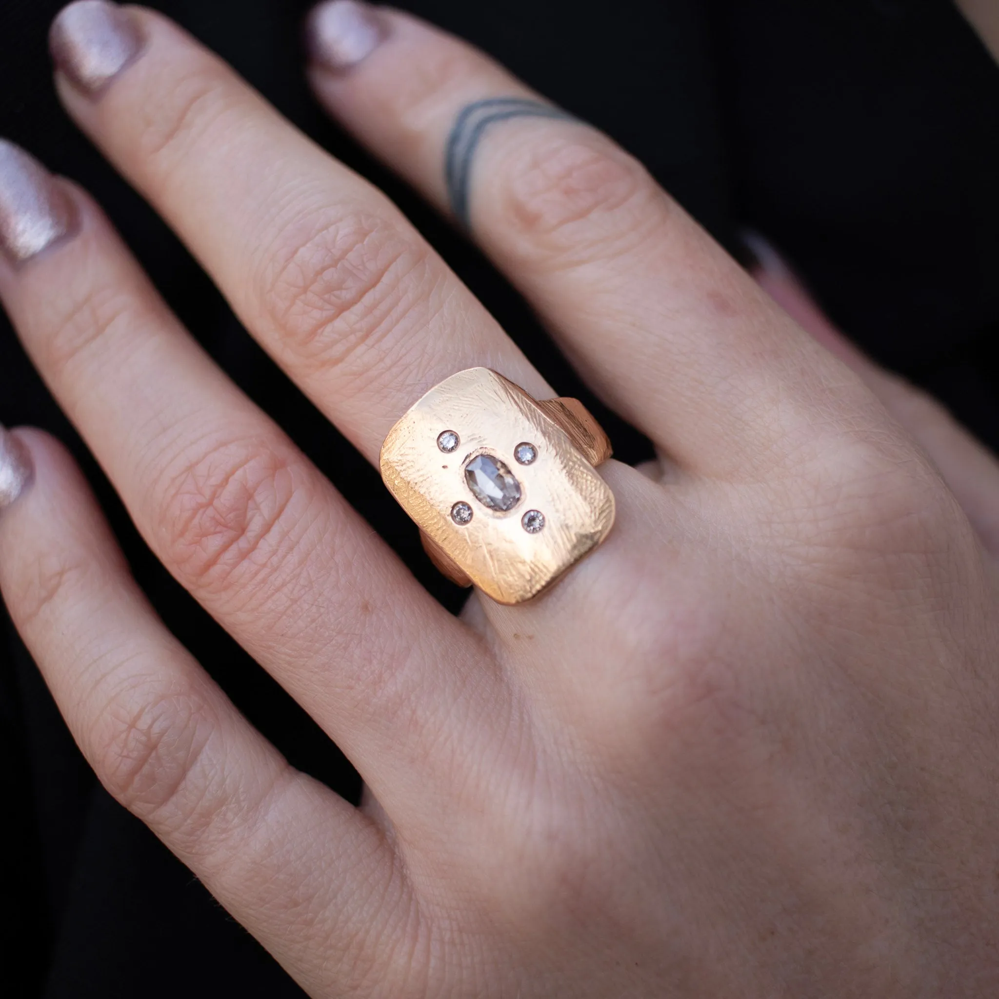 18K Diamond Tablet Ring in Rose Gold