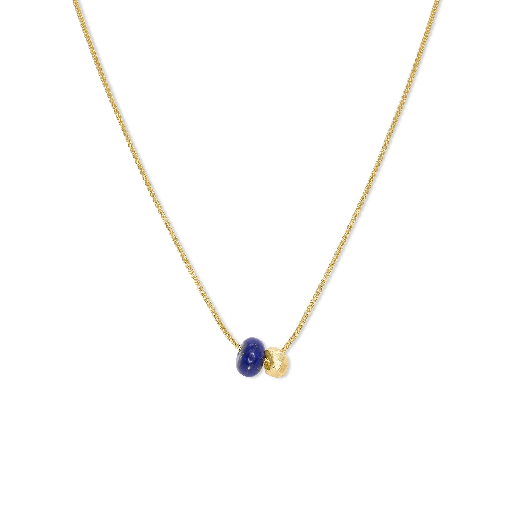 18K Gemstone Dual Bead Necklace with Lapis