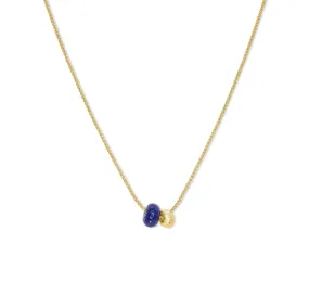 18K Gemstone Dual Bead Necklace with Lapis