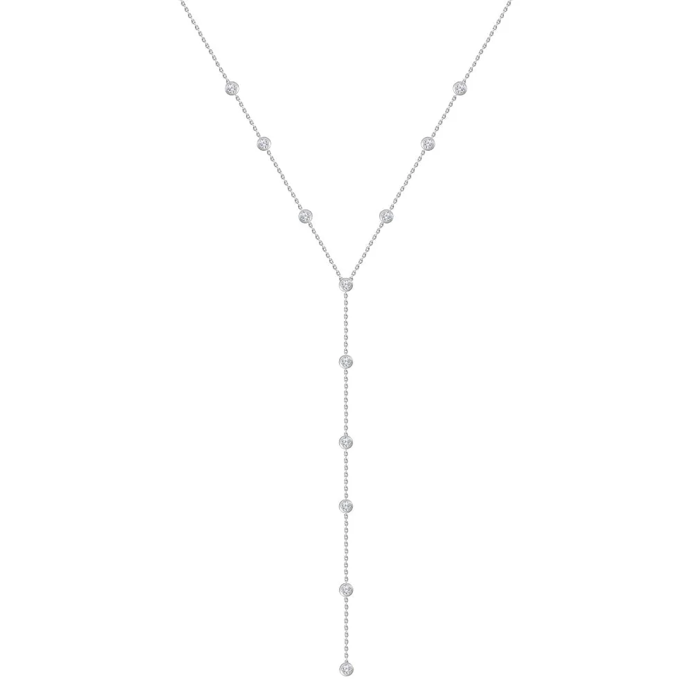 18k Lariat Style Necklace with Bezel Diamonds