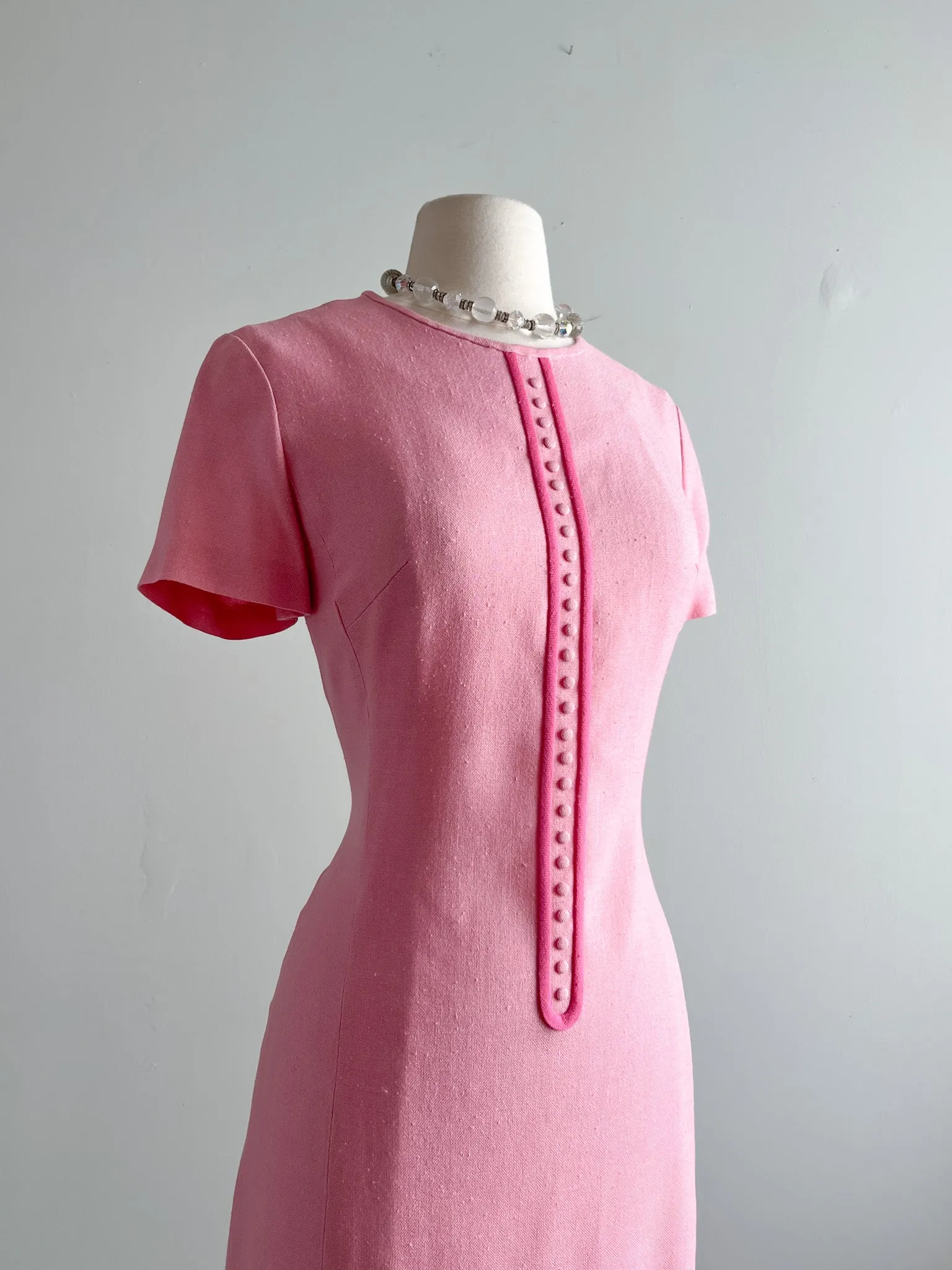 1960's Mod Bubblegum Pink Linen Dress by Wilshire/ Sz S/M