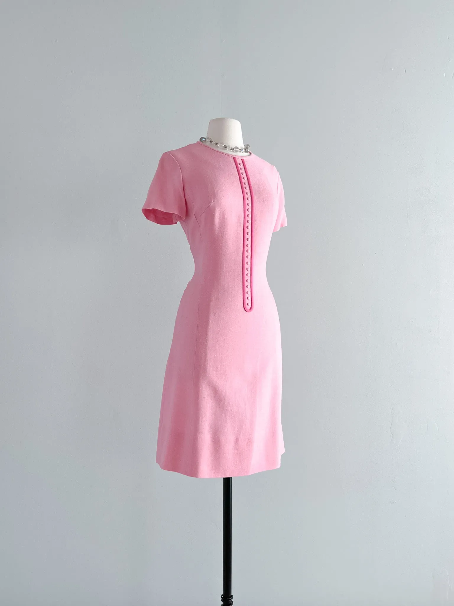 1960's Mod Bubblegum Pink Linen Dress by Wilshire/ Sz S/M