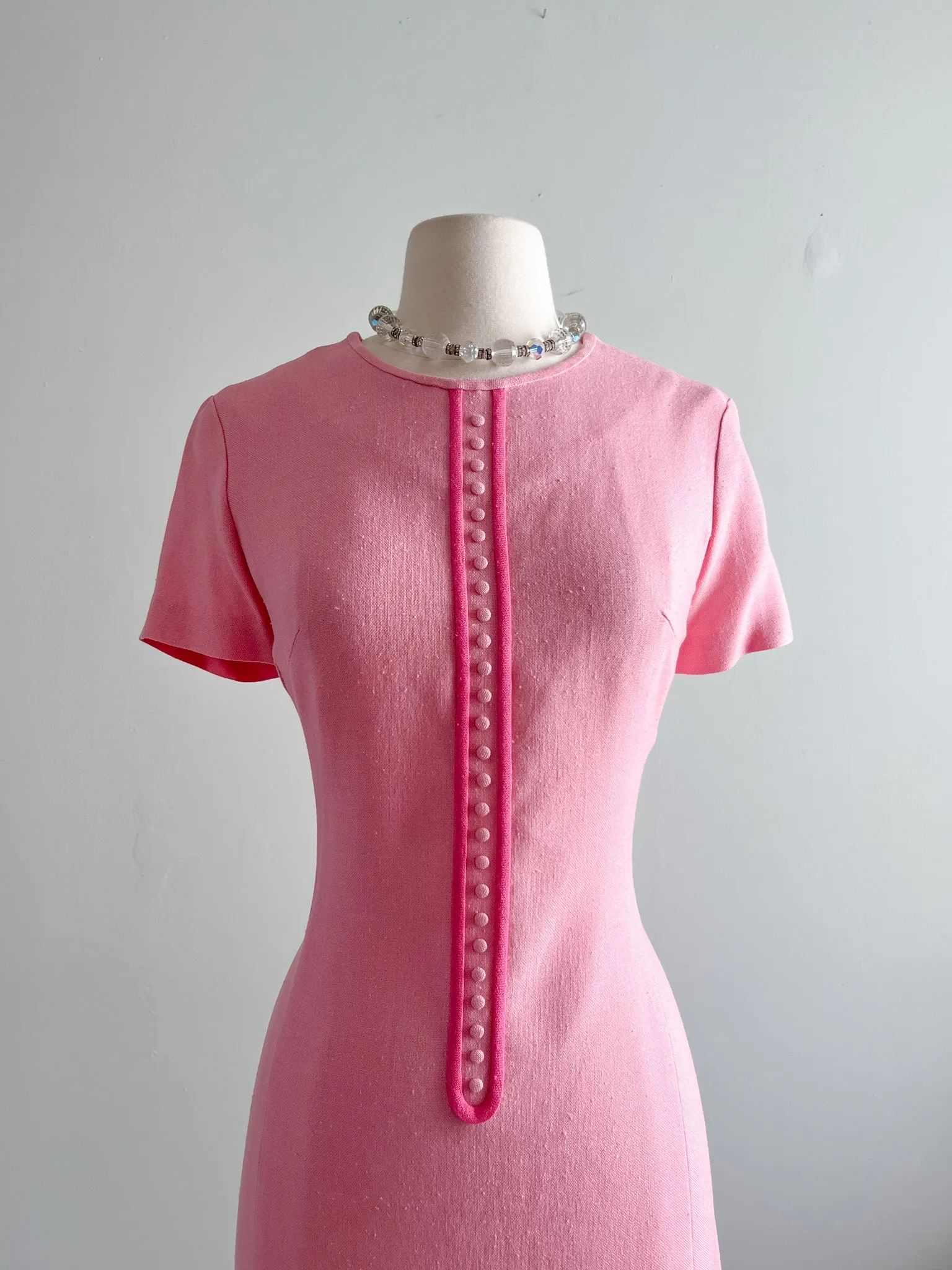 1960's Mod Bubblegum Pink Linen Dress by Wilshire/ Sz S/M