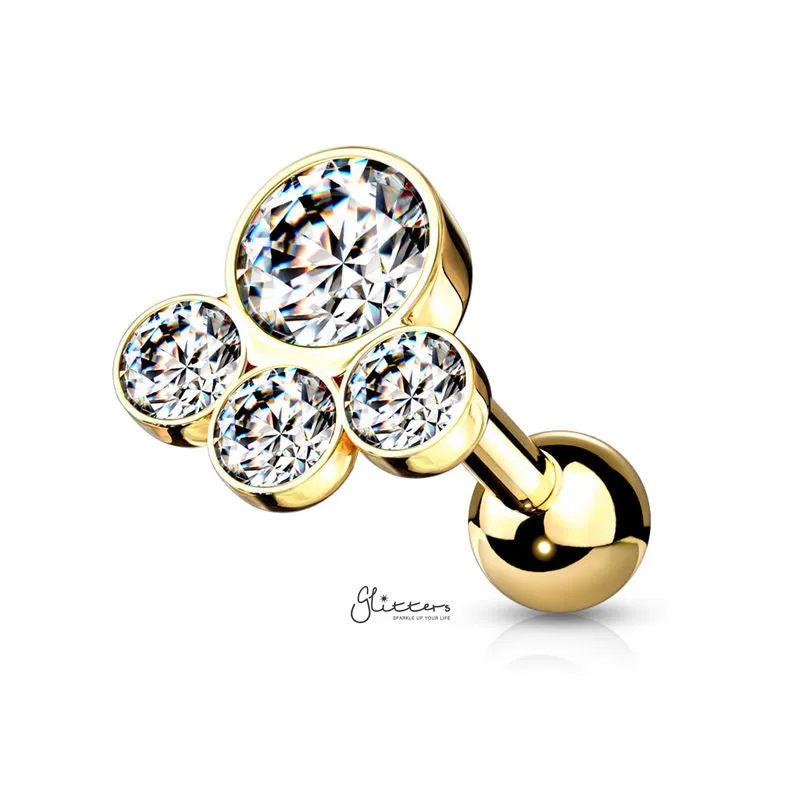 4 Round Gem Set Top Tragus Cartilage Barbell Stud - Gold