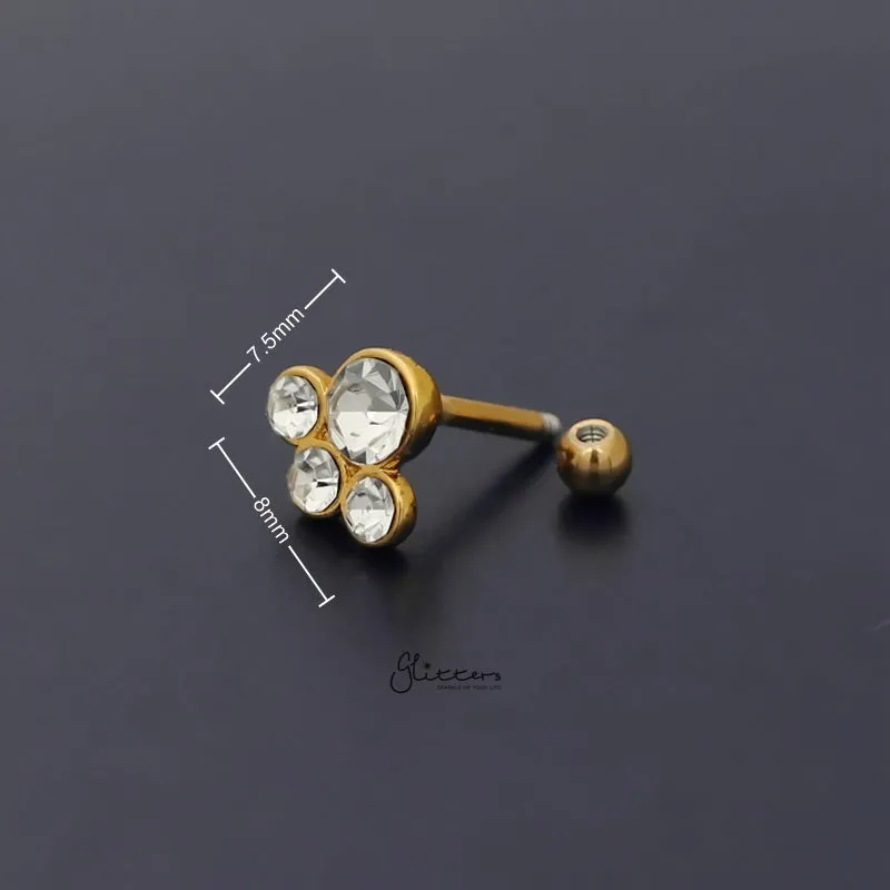 4 Round Gem Set Top Tragus Cartilage Barbell Stud - Gold