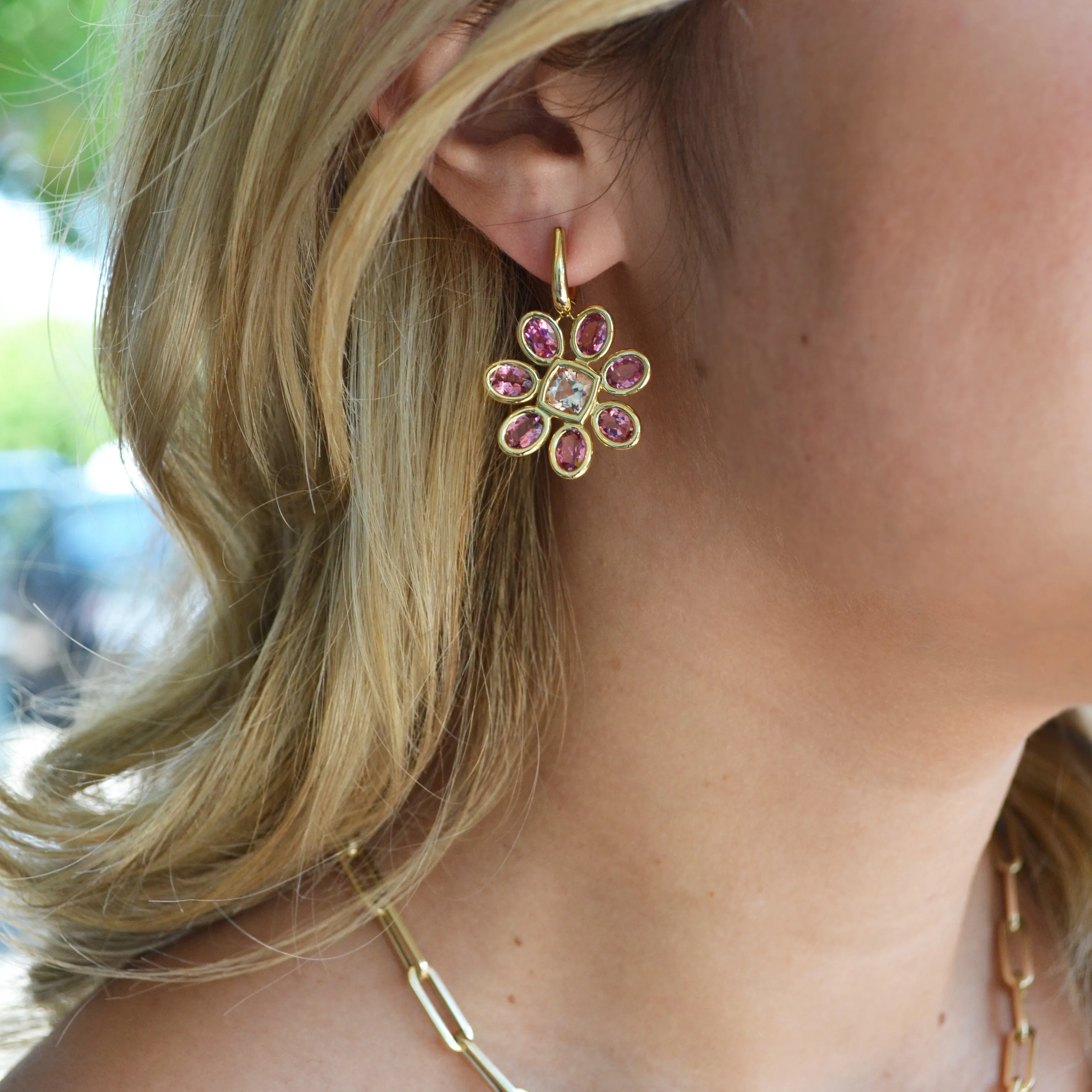 A & Furst - Fiori - Drop Earrings with Pink Tourmaline and Morganite, 18k Yellow Gold