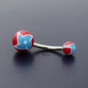 Acrylic Twister Flower Balls Belly Button Navel Ring - Aqua