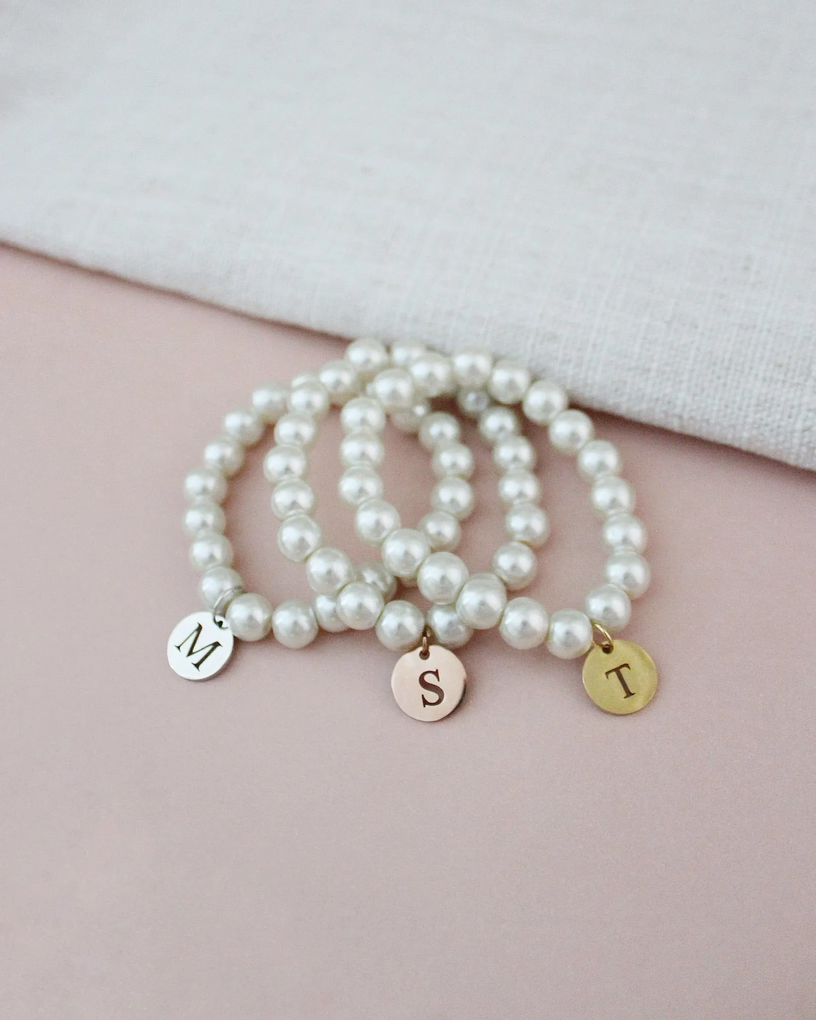 All Pearls Bracelet with Monogram Initial