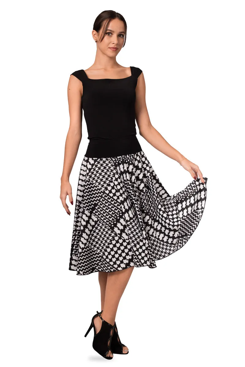 Allover Houndstooth Pattern Full Swing Flowing Skirt