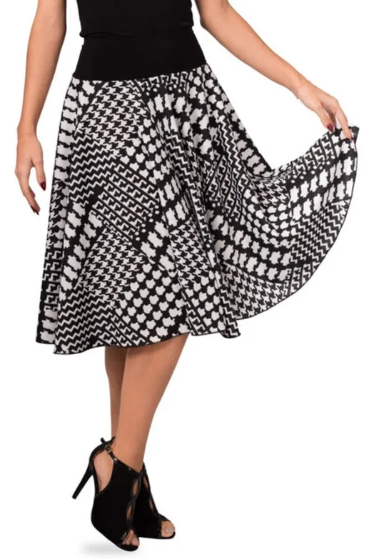 Allover Houndstooth Pattern Full Swing Flowing Skirt