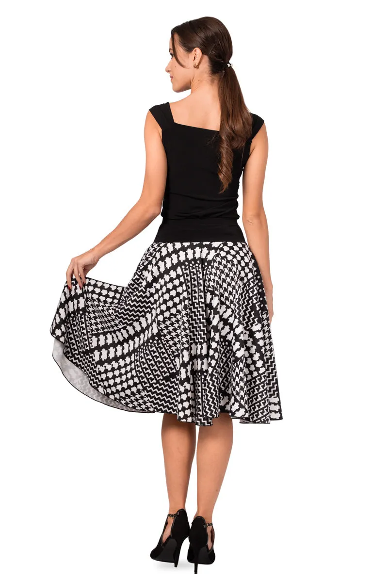 Allover Houndstooth Pattern Full Swing Flowing Skirt