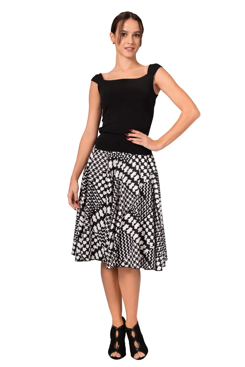 Allover Houndstooth Pattern Full Swing Flowing Skirt