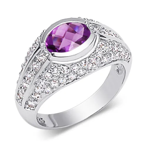 Amethyst Oval Cut Sterling Silver Ring Size 8