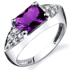 Amethyst Radiant Cut Sterling Silver Ring Size 6