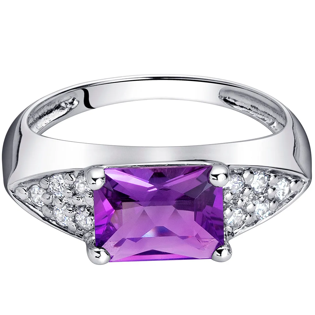 Amethyst Radiant Cut Sterling Silver Ring Size 6