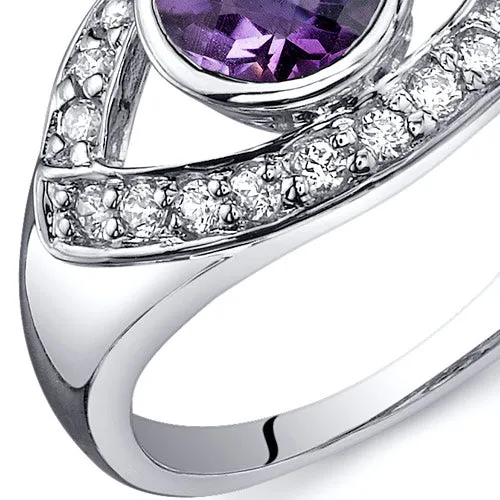 Amethyst Round Cut Sterling Silver Ring Size 7