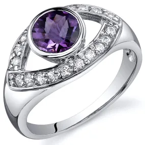 Amethyst Round Cut Sterling Silver Ring Size 7