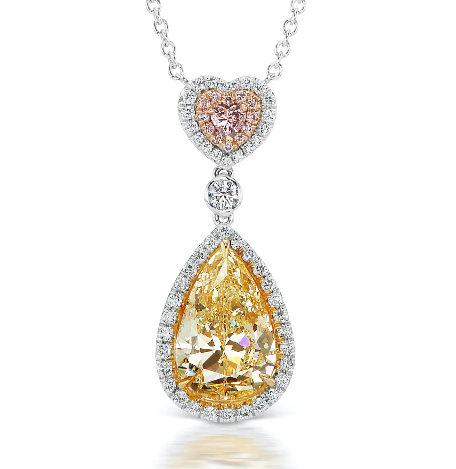 AMUN 6 CARAT PEAR SHAPE VS2 CLARITY  LIGHT YELLOW DIAMOND NECKLACE HALO PLATINUM & 18K GOLD GIA CERTIFIED 5 CT LY VS2 BY MIKE NEKTA