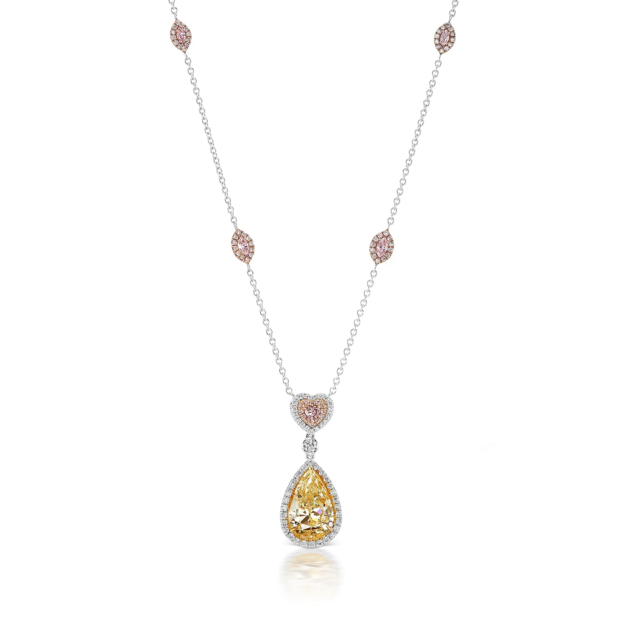 AMUN 6 CARAT PEAR SHAPE VS2 CLARITY  LIGHT YELLOW DIAMOND NECKLACE HALO PLATINUM & 18K GOLD GIA CERTIFIED 5 CT LY VS2 BY MIKE NEKTA