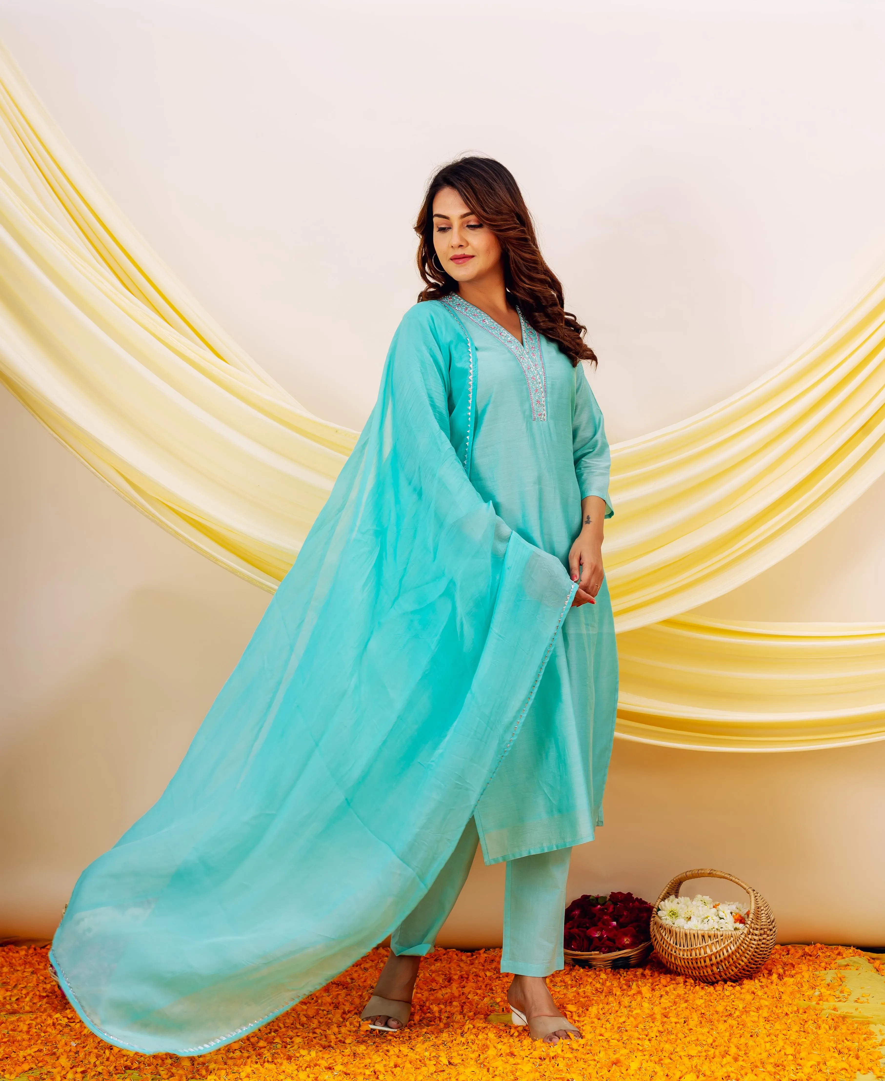 Aqua Organza Dupatta