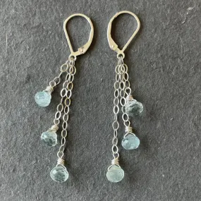 Aquamarine Petite Onion Trio Chain Cascade Earrings, leverback