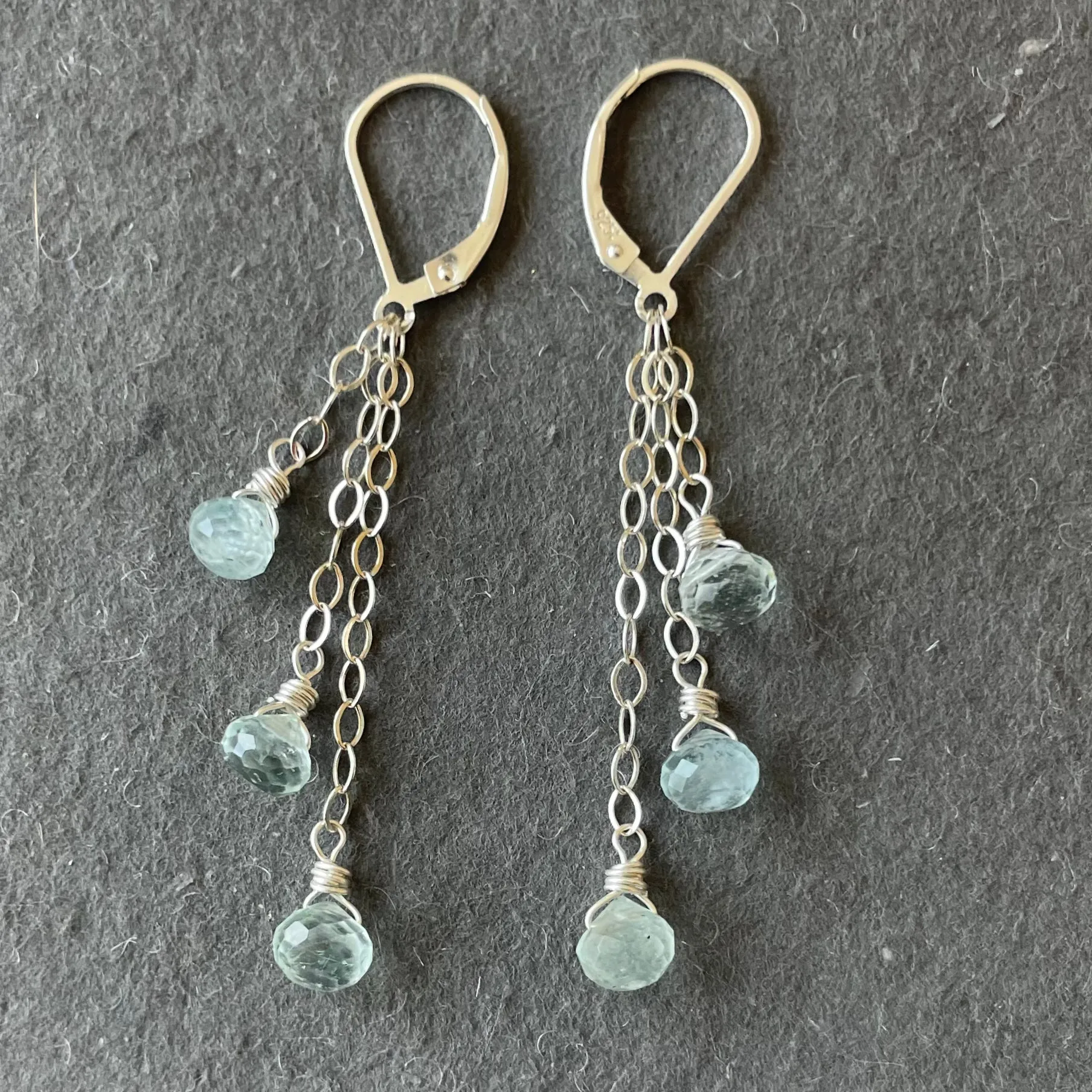 Aquamarine Petite Onion Trio Chain Cascade Earrings, leverback