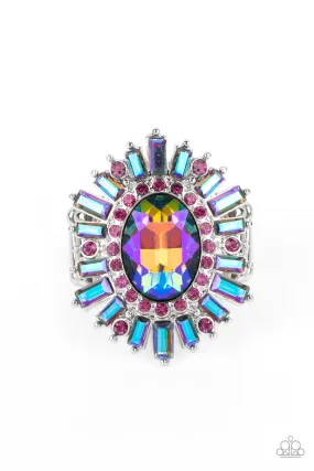 Astral Attitude Pink & Blue Iridescent Rhinestone Ring - Paparazzi Accessories