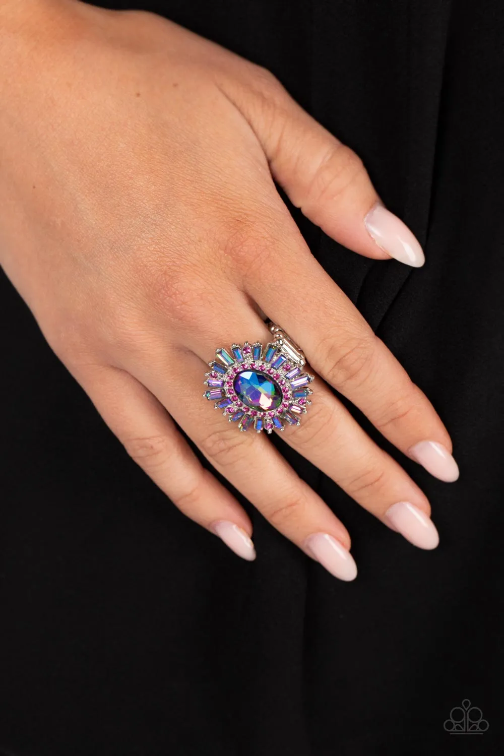 Astral Attitude Pink & Blue Iridescent Rhinestone Ring - Paparazzi Accessories