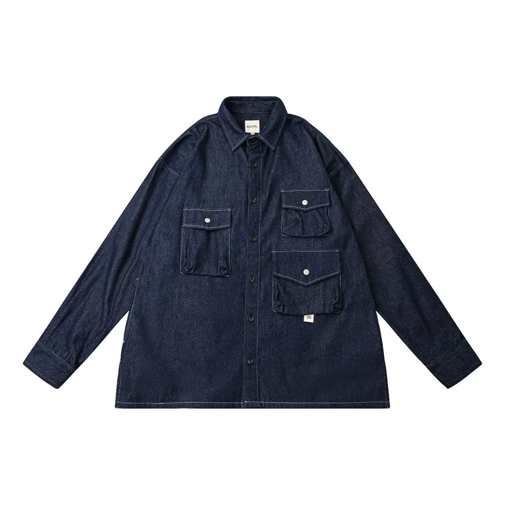 A[S]USL MULTI POCKET DENIM SHIRT-BLUE