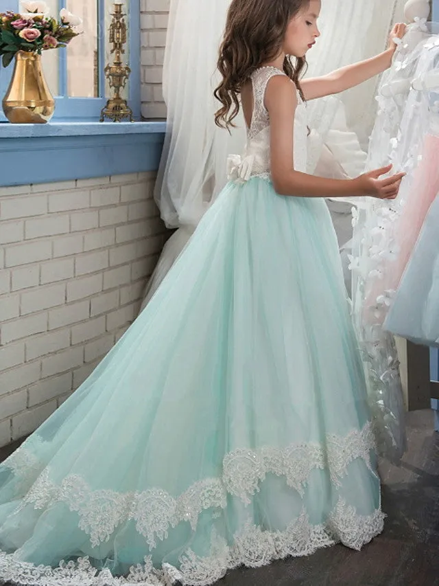 Ball Gown Jewel Neck Wedding Event Party Flower Girl Dresses With Appliques Color Block