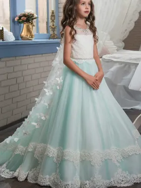 Ball Gown Jewel Neck Wedding Event Party Flower Girl Dresses With Appliques Color Block