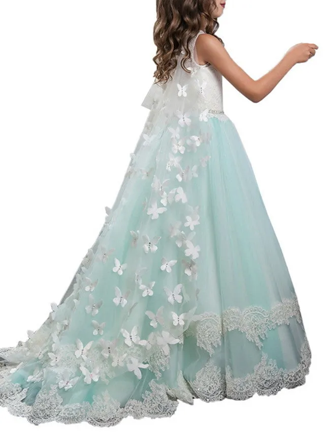 Ball Gown Jewel Neck Wedding Event Party Flower Girl Dresses With Appliques Color Block