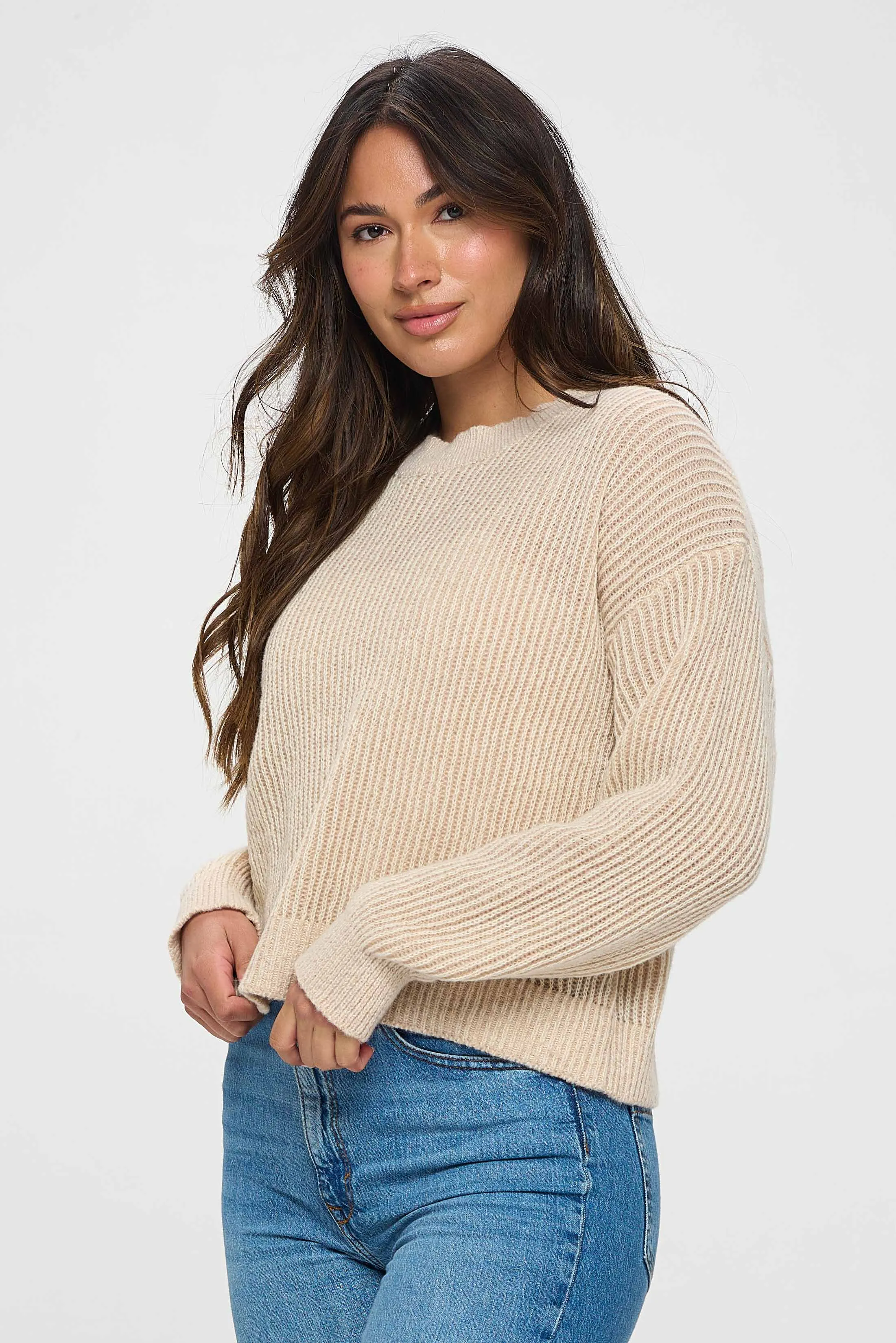 Basic Beige Round Neck Pullover